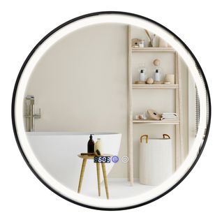 Miroir De Salle De Bain Rond LED Antibuée 3 Couleurs Fonction Mémoire Affichage Temps