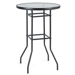 Table De Bar De Jardin En Verre Trempé 97 Cm Patins Antidérapants Cadre En Métal