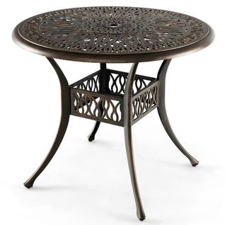 Table Jardin Ronde En Aluminium Coulé 90 X 90 X 74 Cm Avec Trou Pour Parasol 5 Cm Tab