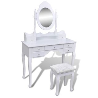 Coiffeuse 93 X 39 X 74,5 Cm Avec Miroir Et Tabouret 7 Tiroirs Blanc 02_0021269