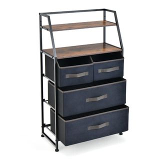 Commode Chambre 4 Tiroirs En Tissu, Meuble De Rangement Industriel Avec 2 Étagères Ki