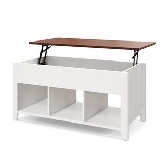 Table Basse Avec Plateau Relevable 3 Compartiments Ouverts Pour Rangement Polyvalents Pour Salon