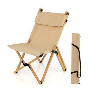Chaise De Camping Pliante En Bambou Charge 150kg Avec Dossier Ajustable 48/60cm En To