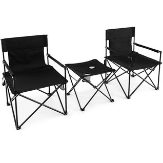 Lot De 2 Chaises De Camping Pliante Charge 180 Kg Table D'appoint Porte-gobelets Poch
