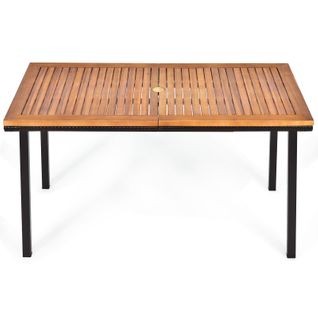 Table De Jardin Extérieur En Bois D'acacia Avec Trou De Parasol Rectangulaire Cadre En Acier
