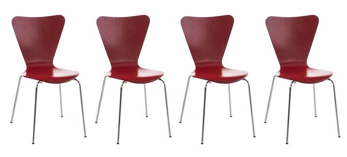 Lot De 4 Chaises De Séjour Bureau En Bois Rouge Et Métal Cds10106