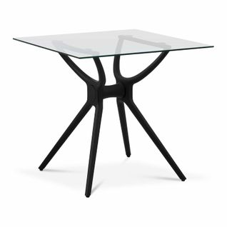 Petite Table De Salle à Manger Salon Carrée Avec Plateau En Verre 80 X 80 Cm Noir 14_