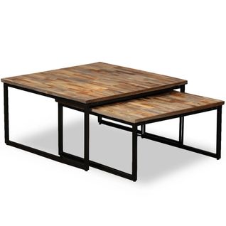 Ensemble De Table Basse Gigogne Lot De 2 Teck Massif Récupération Marron 02_0042113
