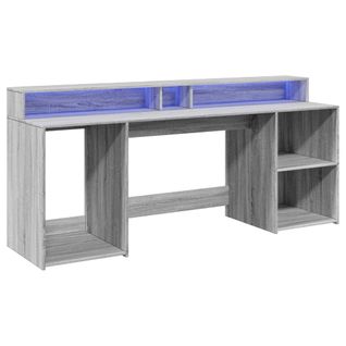 Bureau Table Poste De Travail Meuble D'ordinateur Informatique Étude Et Lumières LED Sonoma
