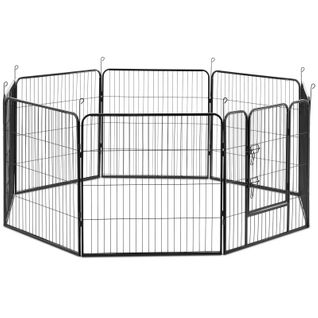 Enclos Pour Chien Avec Porte 8 Segments Modulaires 81 Cm De Haut Caoutchouc Acier Noi