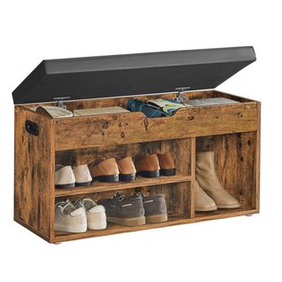 Banc De Rangement à Chaussures Avec Coussin Confortable 3 Compartiments Coffre Banque