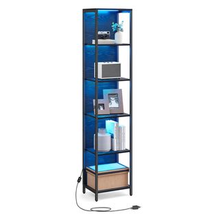 Bibliothèque LED à 6 Niveaux Étagère à Lumière Réglable Meuble De Rangement Avec Cadr