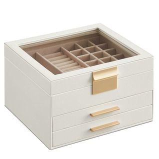 Boîte à Bijoux Avec Couvercle En Verre Coffret à Bijoux à 3 Niveaux Avec 2 Tiroirs Bo