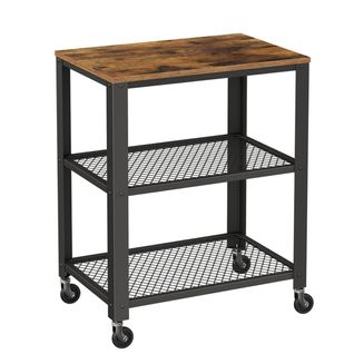 Chariot De Service à 3 Niveaux Vintage Chariot Commode Roulant Rustique Étagère