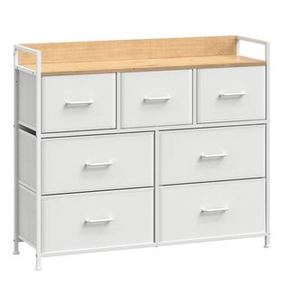 Commode En Tissu Meuble De Rangement Avec 7 Tiroirs à 3 Niveaux Avec Poignées En Méta