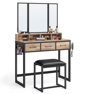 Ensemble De Coiffeuse Table De Toilette Avec Tabouret 40 X 90 X 141 Cm Rembourré Avec