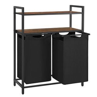 Panier à Linge Sale Corbeille 2 Compartiment Bac Avec 2 Étagères De Rangement Sacs En