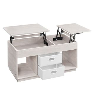 Table Basse Table De Salon 50 X 100 X 48/62,3 Cm Relevable Avec 2 Tiroirs