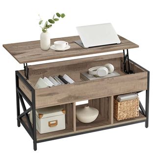 Table Basse De Salon Relevable Avec Rangement Caché Et Compartiments Ouverts Cadre