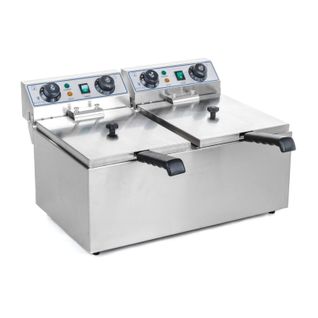 Friteuse Cuisine Professionnelle 2 Bacs 13 Litres Cuve Amovible Avec Minuterie Acier