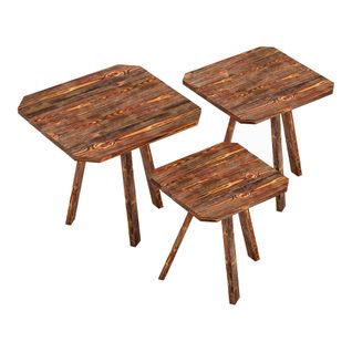 Lot De 3 Tables Basses Gigognes Bois De Pin 40 - 50 X 30 X 30 Cm Bois Foncé 03_000977