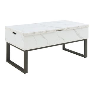 Table Basse Console D'appoint Avec Surface Relevable Et Rabattable Effet Marbre Blanc