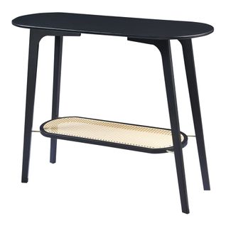 Table Console Bambou 100 X 35 X 80 Cm Noir Effet Rotin 03_0010885