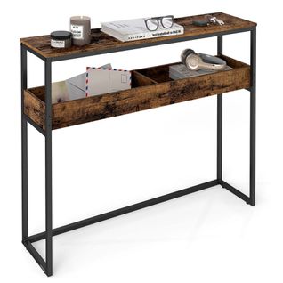 Table D'entrée Meuble Console Bout De Canapé Étroit Sur 2 Niveaux Avec Compartiments