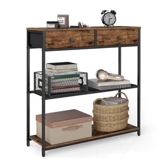 Table D'entrée Étroite Avec 2 Tiroirs En Tissu Meuble Console Bout De Canapé Sur 3 Ni