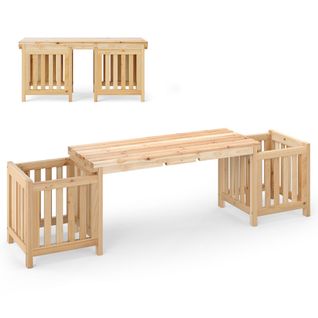 Banc De Jardin 173 X 40 X 48 Cm Avec Jardinières Latérales Design Polyvalent En Bois