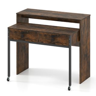 Bureau Rétractable 100 X 63 X 88 Cm Gain De Place Avec 2 Tiroirs Et Roulettes Design