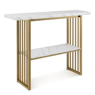 Table Console 2 Niveaux 120 X 29,5 X 92,5 Cm Design Scandinave Rangement Facile