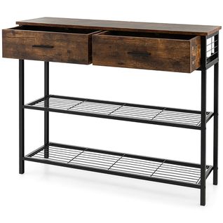 Table Console 100 X 30 X 81,5 Cm Avec 2 Tiroirs Et 2 Étagères Style Industriel