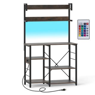 Étagère De Cuisine 90 X 40,5 X 147 Cm Avec Station De Recharge Intégrée Et Éclairage