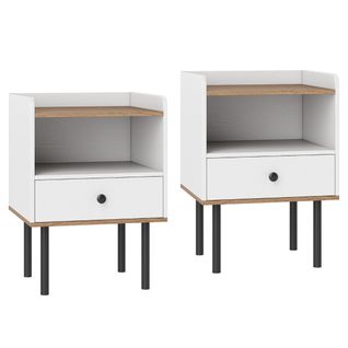 Lot De 2 Tables De Chevet 40,5 X 35 X 56 Cm Avec Tiroir Et Étagère Ouverte