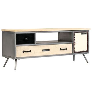 Meuble Télé Buffet TV Télévision Design Pratique Bois De Manguier Massif Et Acier 120