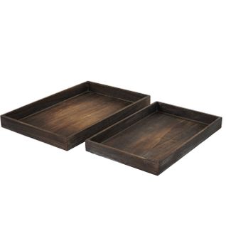 Lot De 2 Plateaux Petit-déjeuner En Bois Plateau Décoratif Design Vintage Marron Vieilli 04_000297