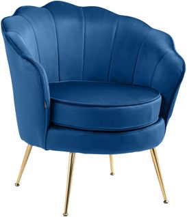 Fauteuil Lounge Chaise De Chaise Rembourrée Avec Coutures Décoratives Revêtement En Velours Bleu E