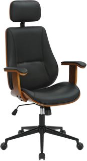 Fauteuil De Bureau Ergonomique Et Design Avec Appuie-tête Et Accoudoirs En Bois Marron Et Similicuir