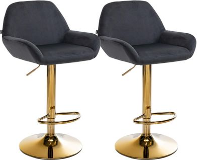 Lot De 2 Tabourets De Bar Repose-pieds Intégré Revêtement Velours Noir Structure En Métal Doré Tdb