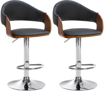 Lot De 2 Tabourets De Bar Chaises De Comptoir En Similicuir Noir Cadre En Bois Et Pieds En Métal