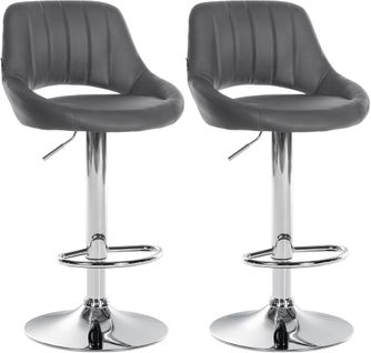 Lot De 2 Tabourets De Bar Avec Repose-pieds En Forme D'arc Assise En Simili Gris Cadre En Méta