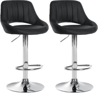 Lot De 2 Tabourets De Bar Avec Repose-pieds En Forme D'arc Assise En Simili Noir Cadre En Métal