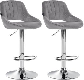 Lot De 2 Tabourets De Bar Avec Repose-pieds En Forme D'arc Assise En Tissu Gris Cadre En Métal Tdb