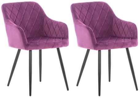 Lot De 2 Chaises De Salle à Manger Style Retro Chic Tissu Violet Et Pieds En Métal Noir 10_0001562
