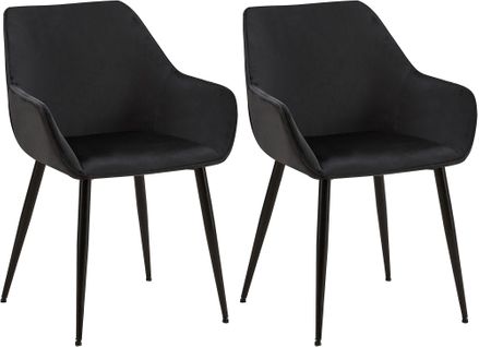 Lot De 2 Chaises De Salle à Manger En Tissu Velours Noir Et Pieds En Métal Noir 10_0001581