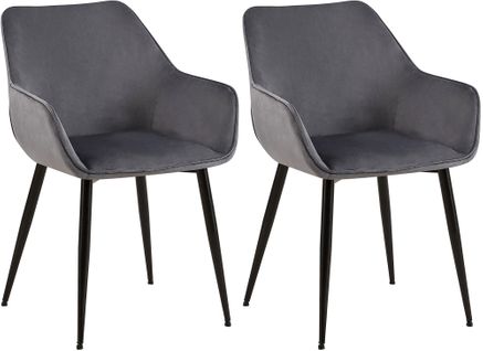 Lot De 2 Chaises De Salle à Manger Bureau Salle D'attente En Tissu Velours Gris Foncé Et Métal Noi
