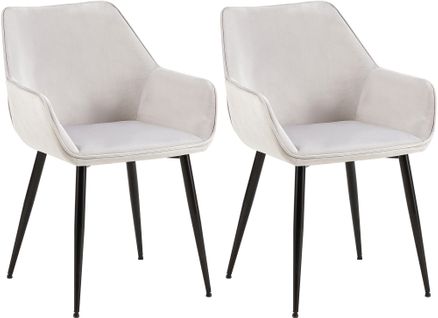 Set De 2 Chaises De Salle à Manger Avec Accoudoirs En Tissu Velours Gris Clair Et Pieds En Métal N