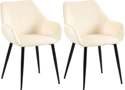 Lot De 2 Chaises De Salle à Manger Design Moderne En Velours Crème Et Pieds Métal Noir 10_0001584