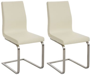 Lot De 2 Chaises De Salle à Manger Style Cantilever En Tissu Crème Pieds Forme Luge En Acier Inoxy